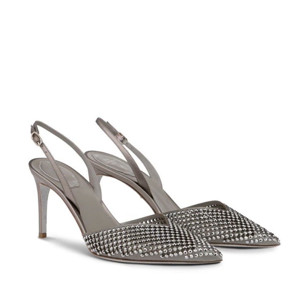 Renee Caovilla Silver Mules Size 35